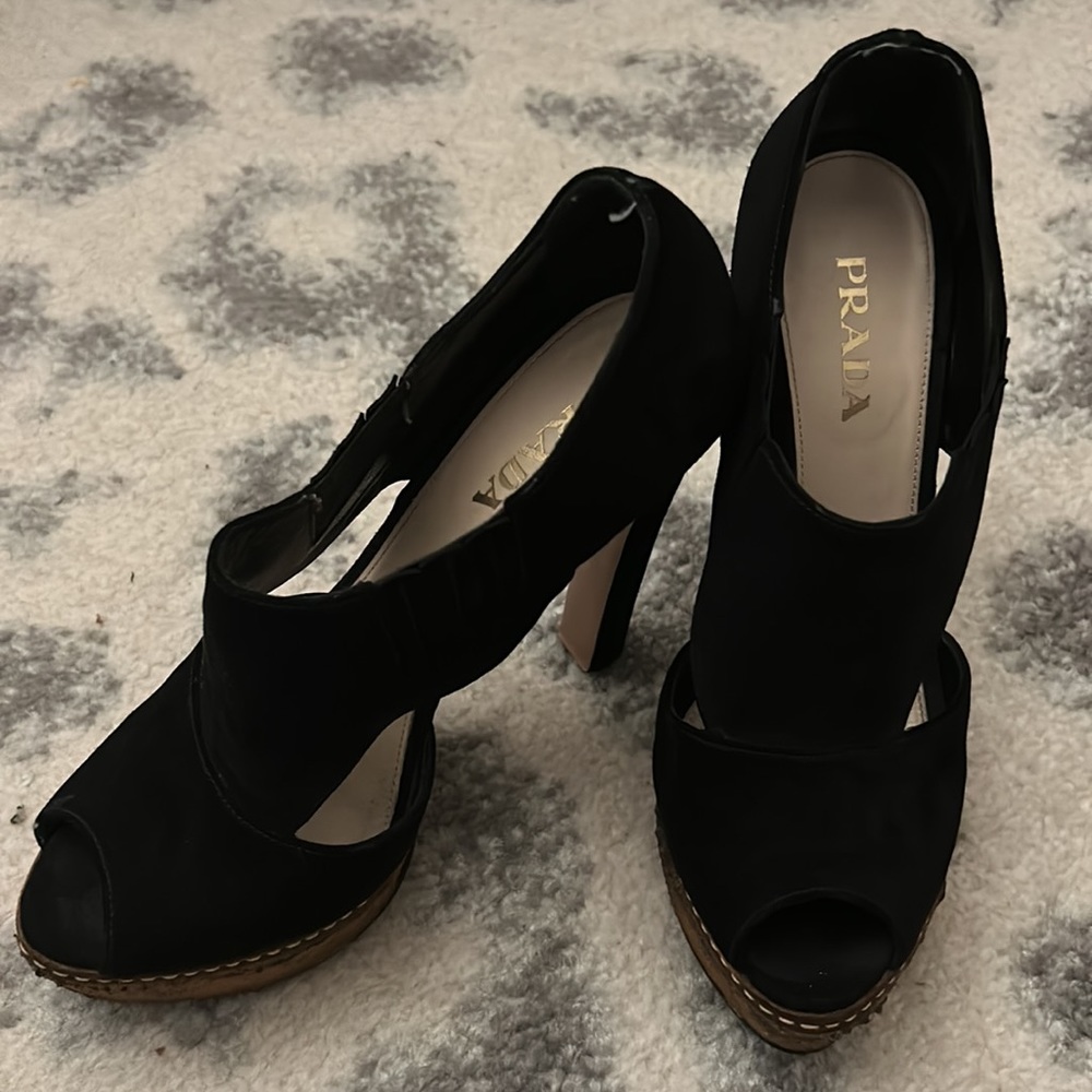 Black suede Prada heels
